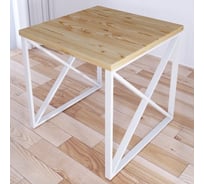 Стол кухонный Solarius Loft с квадратной столешницей без покрытия из массива сосны 40 мм и белыми металлическими крестообразными ножками, 80x80x75 см 702-10221
