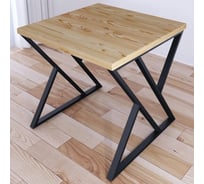 Стол кухонный Solarius Loft с квадратной столешницей без шлифовки и покрытия из массива сосны 40 мм и черными металлическими Z-образными ножками, 80x80x75 см 703-10224