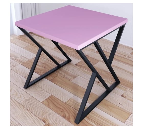 Стол кухонный Solarius Loft с квадратной столешницей розового цвета из массива сосны 40 мм и черными металлическими Z-образными ножками, 60x60x75 см 703-10184 1