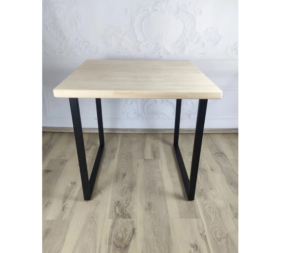 Стол кухонный Solarius Loft с квадратной столешницей из массива сосны 40 мм без шлифовки и покраски и черными металлическими ножками, 75x75x75 см 700-10229 1