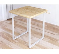 Стол кухонный Solarius Loft с квадратной столешницей из массива сосны 40 мм без шлифовки и покраски и белыми металлическими ножками, 60x60x75 см 700-10231