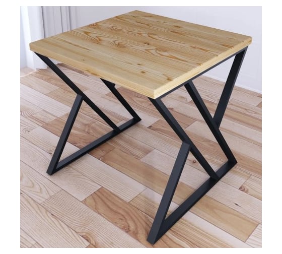 Стол кухонный Solarius Loft с квадратной столешницей без покрытия из массива сосны 40 мм и черными металлическими Z-образными ножками, 70x70x75 см 703-10206 1