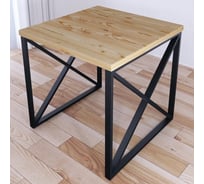 Стол кухонный Solarius Loft с квадратной столешницей без покрытия из массива сосны 40 мм и черными металлическими крестообразными ножками, 70x70x75 см 702-10206