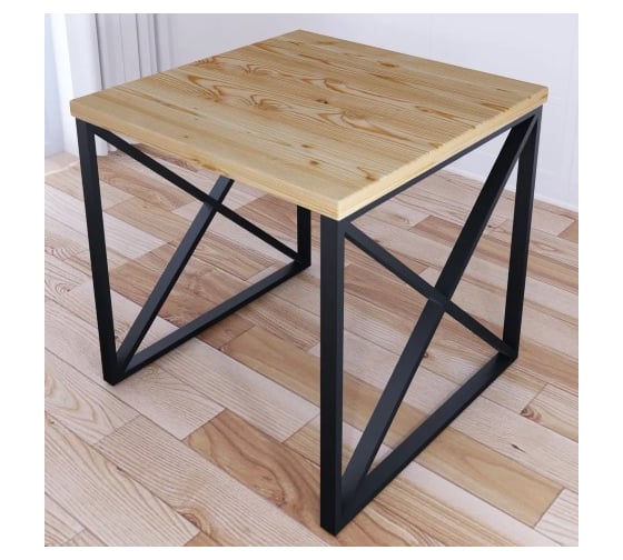 Стол кухонный Solarius Loft с квадратной столешницей без покрытия из массива сосны 40 мм и черными металлическими крестообразными ножками, 70x70x75 см 702-10206 1