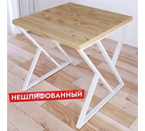 Стол кухонный Solarius Loft с квадратной столешницей без шлифовки и покрытия из массива сосны 40 мм и белыми металлическими Z-образными ножками, 80x80x75 см 703-10223