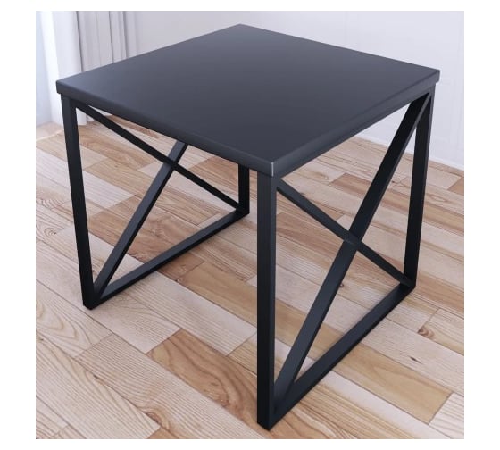 Стол кухонный Solarius Loft с квадратной столешницей цвета антрацит из массива сосны 40 мм и черными металлическими крестообразными ножками, 80x80x75 см 702-10210 1