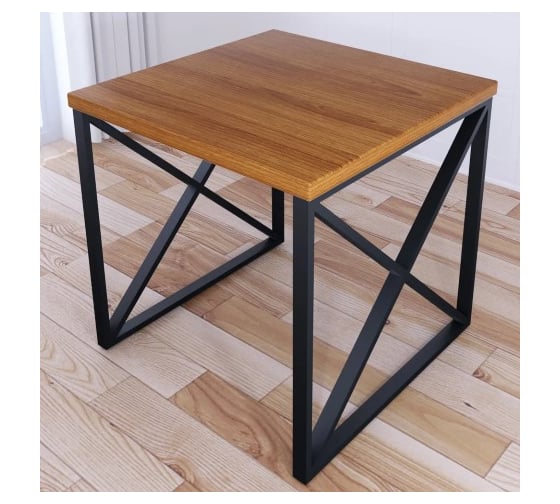 Стол кухонный Solarius Loft с квадратной столешницей цвета ольхи из массива сосны 40 мм и черными металлическими крестообразными ножками, 70x70x75 см 702-10229 1