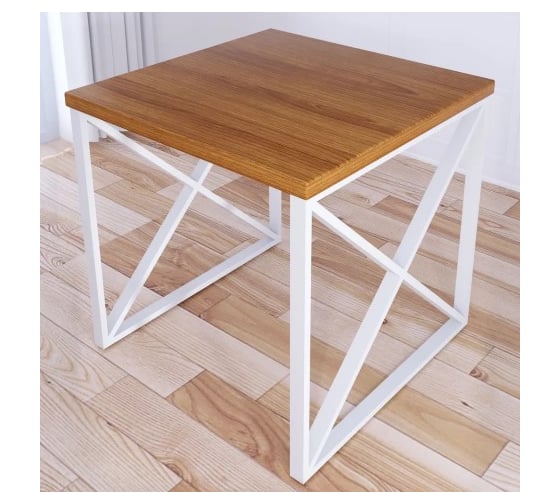 Стол кухонный Solarius Loft с квадратной столешницей цвета ольхи из массива сосны 40 мм и белыми металлическими крестообразными ножками, 60x60x75 см 702-10226 1