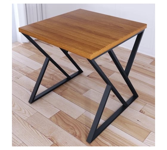 Стол кухонный Solarius Loft с квадратной столешницей цвета ольхи из массива сосны 40 мм и черными металлическими Z-образными ножками, 80x80x75 см 703-10233 1