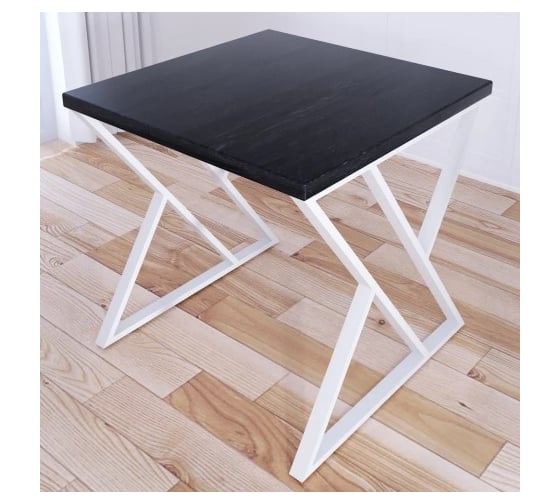 Стол кухонный Solarius Loft с квадратной столешницей цвета черного оникса из массива сосны 40 мм и белыми металлическими Z-образными ножками, 60x60x75 см 703-10228 1