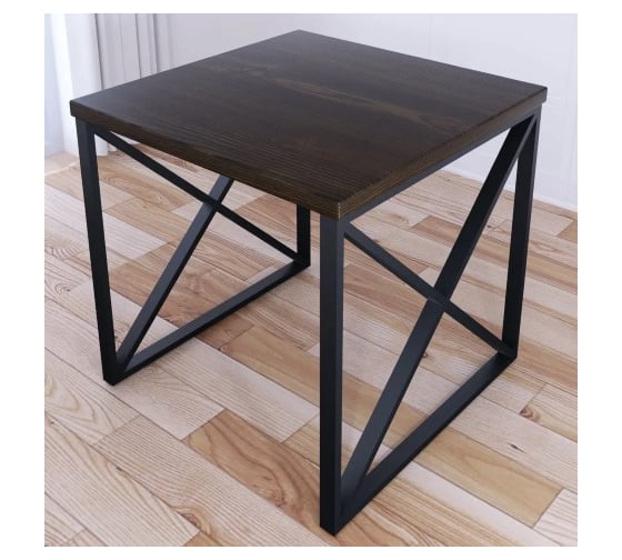 Стол кухонный Solarius Loft с квадратной столешницей цвета темного дуба из массива сосны 40 мм и черными металлическими крестообразными ножками, 70x70x75 см 702-10202 1