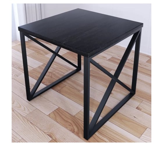 Стол кухонный Solarius Loft с квадратной столешницей цвета черного оникса из массива сосны 40 мм и черными металлическими крестообразными ножками, 80x80x75 см 702-10235 1