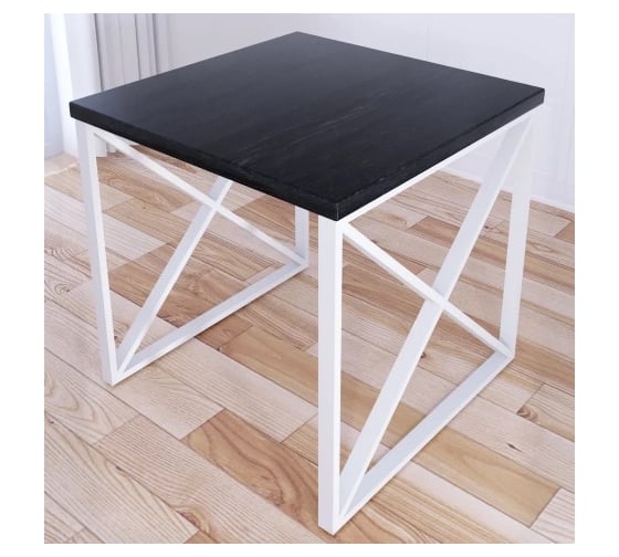 Стол кухонный Solarius Loft с квадратной столешницей цвета черного оникса из массива сосны 40 мм и белыми металлическими крестообразными ножками, 80x80x75 см 702-10236 1