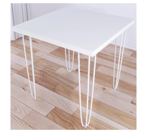 Стол кухонный Solarius Loft с квадратный столешницей белого цвета из массива сосны 40 мм и белыми ножками-шпильками, 60x60x75 см 710-10025 1