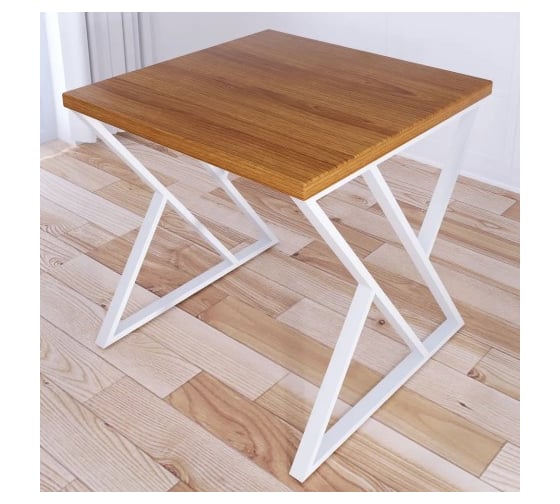 Стол кухонный Solarius Loft с квадратной столешницей цвета ольхи из массива сосны 40 мм и белыми металлическими Z-образными ножками, 60x60x75 см 703-10226 1