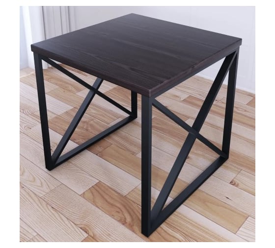 Стол кухонный Solarius Loft с квадратной столешницей цвета венге из массива сосны 40 мм и черными металлическими крестообразными ножками, 60x60x75 см 702-10182 1