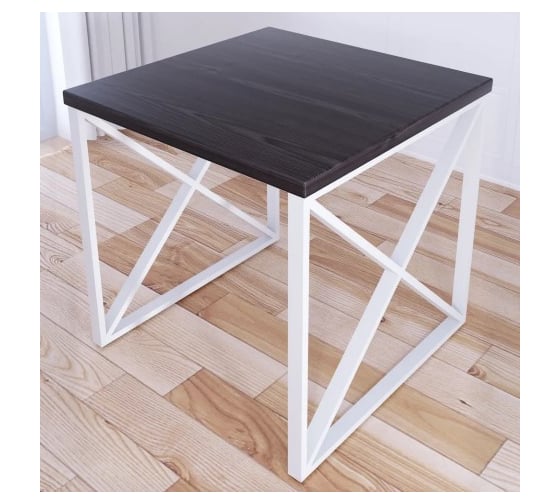 Стол кухонный Solarius Loft с квадратной столешницей цвета венге из массива сосны 40 мм и белыми металлическими крестообразными ножками, 60x60x75 см 702-10181 1