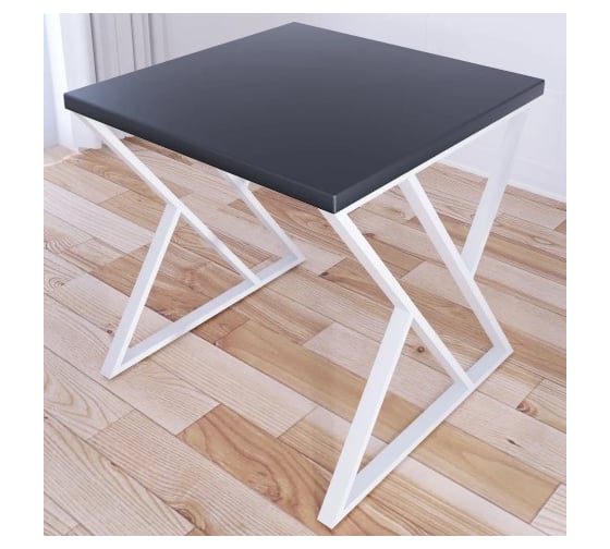 Стол кухонный Solarius Loft с квадратной столешницей цвета антрацит из массива сосны 40 мм и белыми металлическими Z-образными ножками, 60x60x75 см 703-10177 1