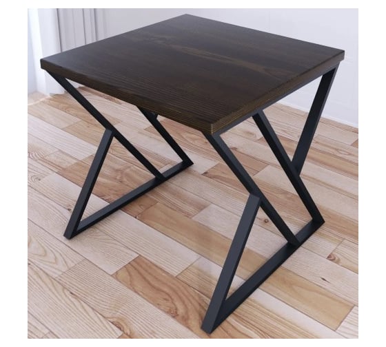 Стол кухонный Solarius Loft с квадратной столешницей цвета темного дуба из массива сосны 40 мм и черными металлическими Z-образными ножками, 60x60x75 см 703-10186 1