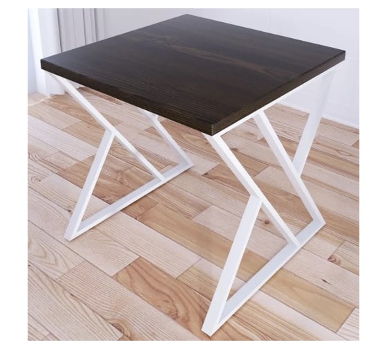 Стол кухонный Solarius Loft с квадратной столешницей цвета темного дуба из массива сосны 40 мм и белыми металлическими Z-образными ножками, 60x60x75 см 703-10185 1