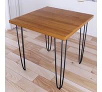 Стол кухонный Solarius Loft с квадратный столешницей цвета ольхи из массива сосны 40 мм и черными ножками-шпильками, 60x60x75 см 710-10239