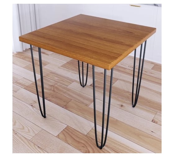 Стол кухонный Solarius Loft с квадратный столешницей цвета ольхи из массива сосны 40 мм и черными ножками-шпильками, 80x80x75 см 710-10251 1