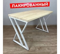 Стол кухонный Solarius Loft с лакированной столешницей из массива сосны 40 мм и белыми металлическими Z-образными ножками, 110x60x75 см 703-10167