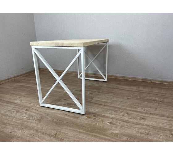 Стол кухонный Solarius Loft с лакированной столешницей из массива сосны 40 мм и белыми металлическими крестообразными ножками, 130x70x75 см 702-10172