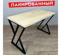 Стол кухонный Solarius Loft с лакированной столешницей из массива сосны 40 мм и черными металлическими Z-образными ножками, 100x80x75 см 703-10429