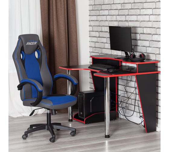 Кресло TetChair RACER GT new кожзам/ткань, металлик/синий, 36/10 13252