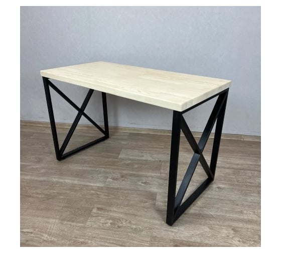 Стол кухонный Solarius Loft со столешницей без покрытия из массива сосны 40 мм и черными металлическими крестообразными ножками, 100x60x75 см 702-10443 1