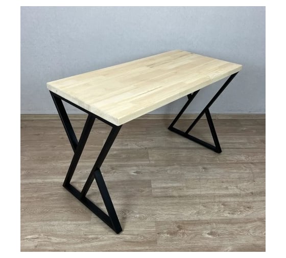 Стол кухонный Solarius Loft со столешницей без покрытия из массива сосны 40 мм и черными металлическими Z-образными ножками, 100x80x75 см 703-10449 1