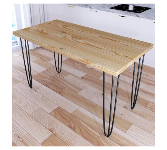 Стол кухонный Solarius Loft со столешницей без покрытия из массива сосны 40 мм и черными металлическими ножками-шпильками, 140x80x75 см 710-10126 1