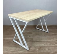 Стол кухонный Solarius Loft со столешницей без шлифовки и покрытия из массива сосны 40 мм и белыми металлическими Z-образными ножками, 100x80x75 см 703-10479