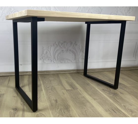 Стол кухонный Solarius Loft со столешницей без шлифовки и покрытия из массива сосны 40 мм и черными металлическими ножками, 110x75x75 см 700-10414