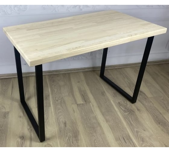 Стол кухонный Solarius Loft со столешницей без шлифовки и покрытия из массива сосны 40 мм и черными металлическими ножками, 100x60x75 см 700-10318 1