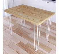 Стол кухонный Solarius Loft со столешницей без шлифовки и покрытия из массива сосны 40 мм на белых металлических ножках-шпильках, 100x60x75 см 710-10523