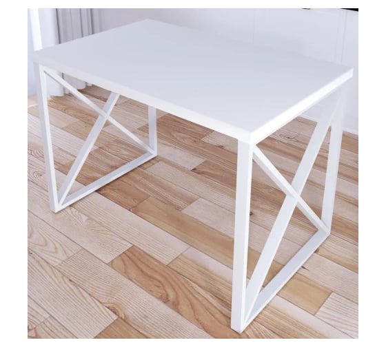 Стол кухонный Solarius Loft со столешницей белого цвета из массива сосны 40 мм и белыми металлическими крестообразными ножками, 100x60x75 см 702-10313 1