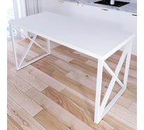 Стол кухонный Solarius Loft со столешницей белого цвета из массива сосны 40 мм и белыми металлическими крестообразными ножками, 140x70x75 см 702-10115