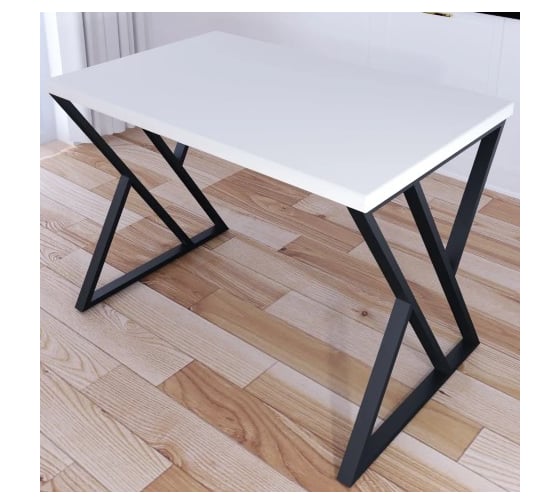 Стол кухонный Solarius Loft со столешницей белого цвета из массива сосны 40 мм и черными металлическими Z-образными ножками, 110x60x75 см 703-10036 1