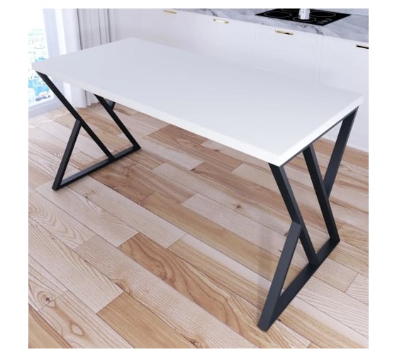 Стол кухонный Solarius Loft со столешницей белого цвета из массива сосны 40 мм и черными металлическими Z-образными ножками, 130x70x75 см 703-10086 1