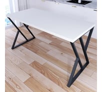 Стол кухонный Solarius Loft со столешницей белого цвета из массива сосны 40 мм и черными металлическими Z-образными ножками, 140x80x75 см 703-10126