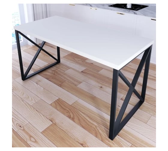 Стол кухонный Solarius Loft со столешницей белого цвета из массива сосны 40 мм и черными металлическими крестообразными ножками, 130x60x75 см 702-10076 1