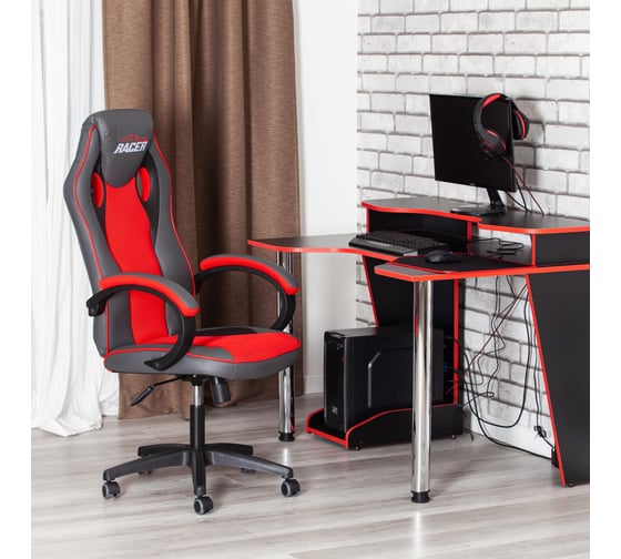 Кресло TetChair RACER GT new кожзам/ткань, металлик/красный, 36/08 13249