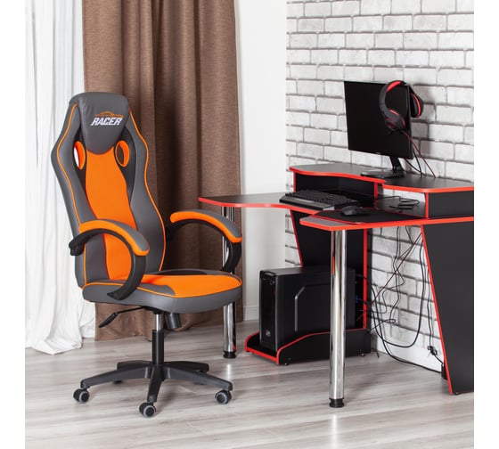 Кресло TetChair RACER GT new кожзам/ткань, металлик/оранжевый, 36/07 13250