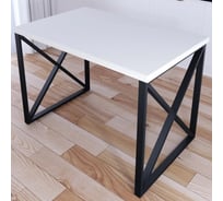 Стол кухонный Solarius Loft со столешницей белого цвета из массива сосны 40 мм и черными металлическими крестообразными ножками, 90x70x75 см 702-10305