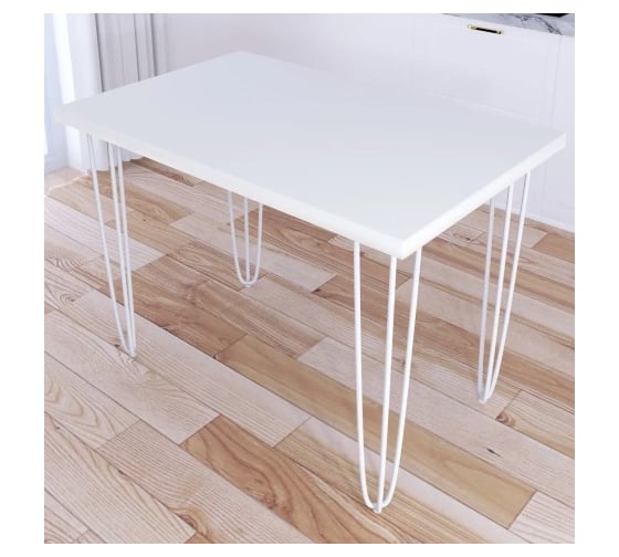 Стол кухонный Solarius Loft со столешницей белого цвета из массива сосны 40 мм на белых металлических ножках-шпильках, 80x60x75 см 710-10298 1