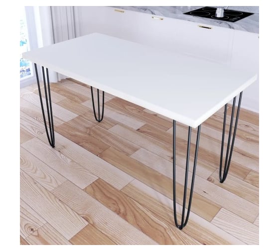 Стол кухонный Solarius Loft со столешницей белого цвета из массива сосны 40 мм и черными металлическими ножками-шпильками, 130x60x75 см 710-10058 1