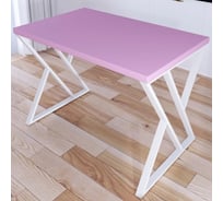 Стол кухонный Solarius Loft со столешницей розового цвета из массива сосны 40 мм и белыми металлическими Z-образными ножками, 100x80x75 см 703-10399