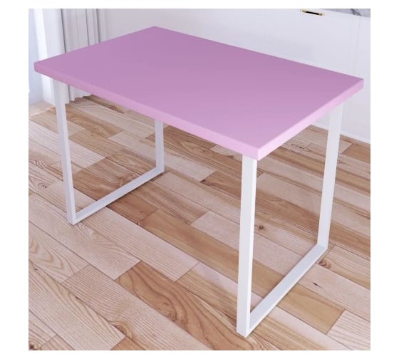 Стол кухонный Solarius Loft со столешницей розового цвета из массива сосны 40 мм и белыми металлическими ножками, 100x70x75 см 700-10357 1